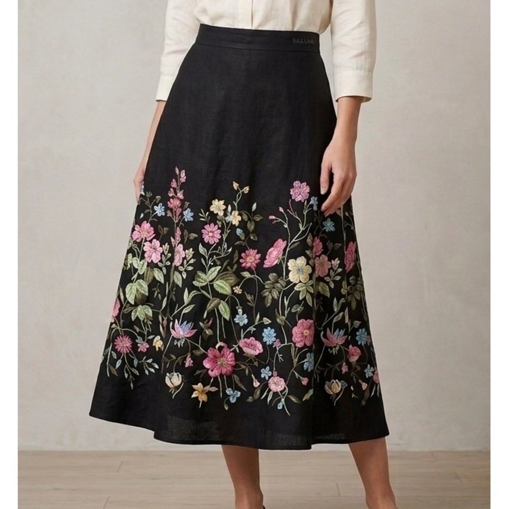 Silk Land Women's 4 100% Linen Floral MIDI Spring Tea Cottage Core pink fairy